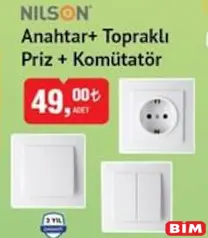 NİLSON ANAHTAR+TOPRAKLI PRİZ+KOMÜTATÖR